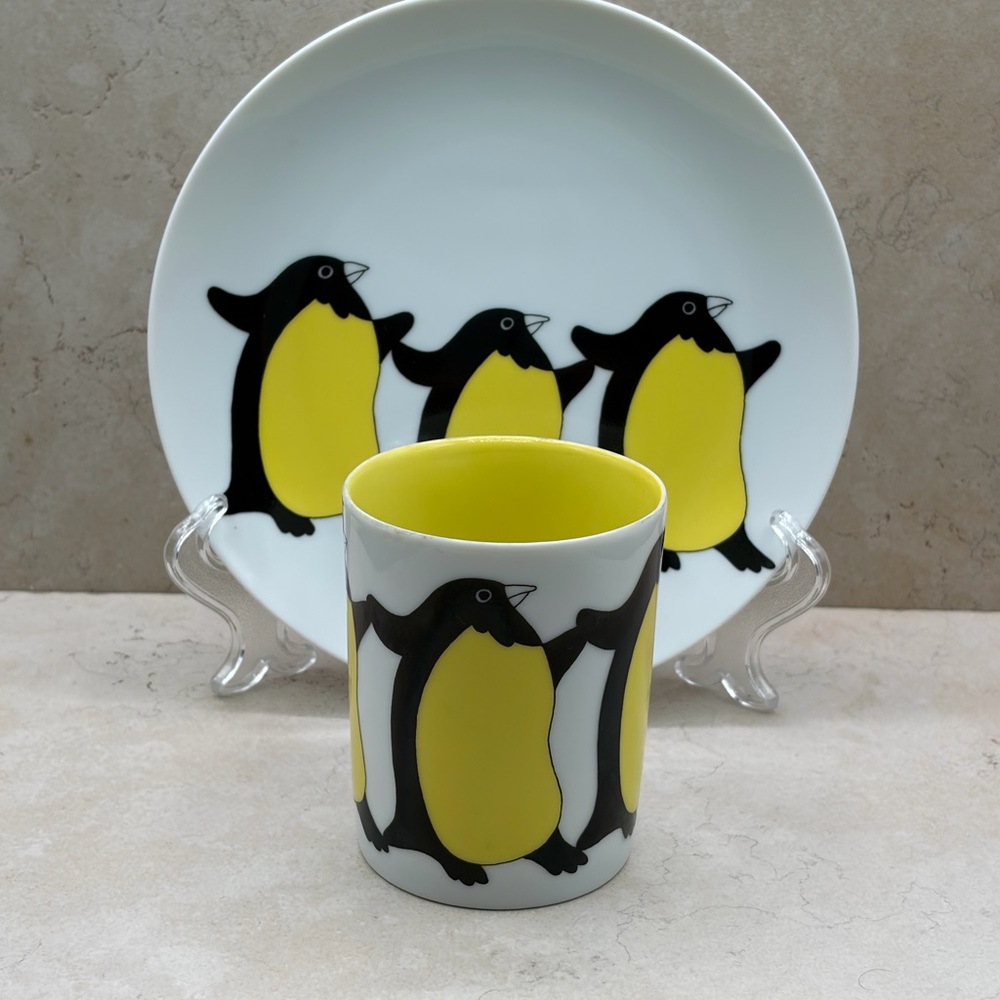 1979 Fitz And Floyd Variations Penguin Cup And Plate Japan